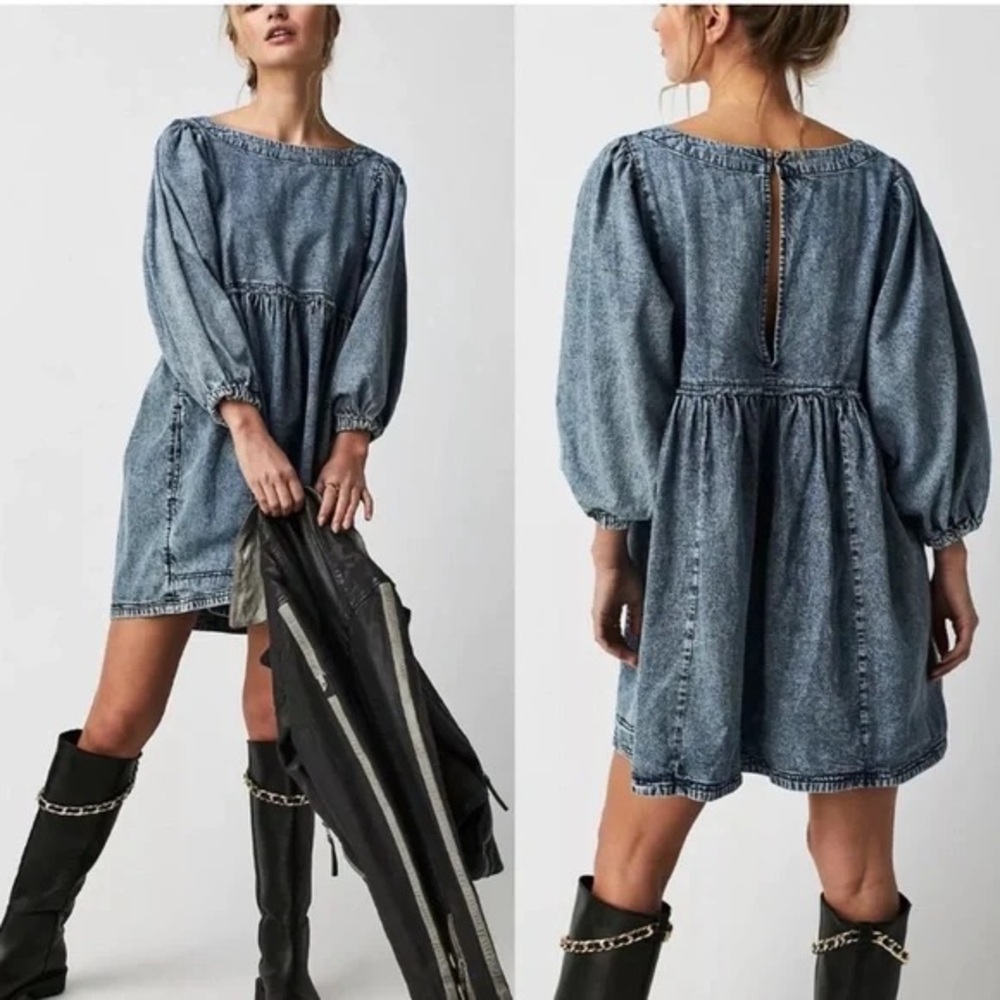 Free People Babydoll Denim Dress sz XL